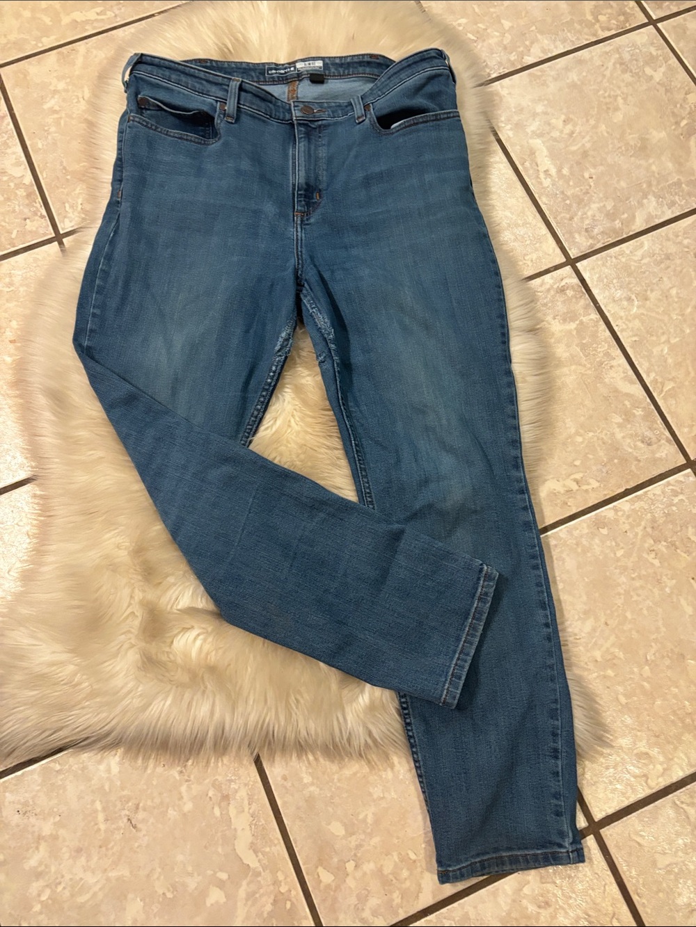 Carhartt Women's Distressed Straight Leg Jeans in Denim Blue